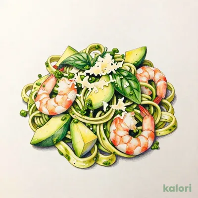 海老とアボカドのバジルソース 生パスタ