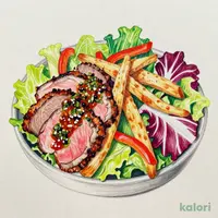 Roast Beef and Fried Burdock Salad with Savory Sauce