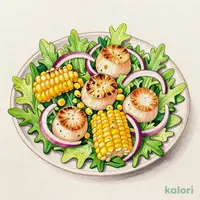 帆立と焼きとうもろこし「恵味」のサラダ