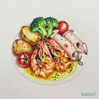 海老とイカのハーブグリルとローストポテト