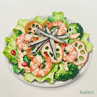 蓮根チップス入り 海老とじゃこのサラダ