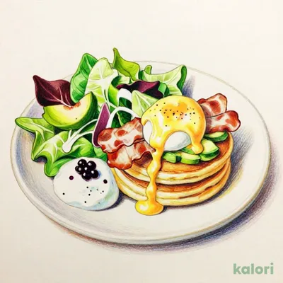 Eggs Benedict Pancakes with Salad and Yogurt