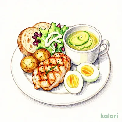 Grilled Chicken Salad Lunch with Soup and Bread