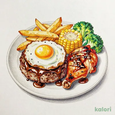 黒×黒ハンバーグ＆スパイシーチキン～ブラウンバターソース目玉焼き付～