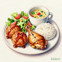 Hamburger Steak Fritter & Grilled Chicken Lunch