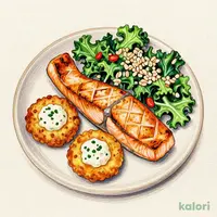 アトランティックサーモンのグリルと牡蠣フライ&雑穀ごはん