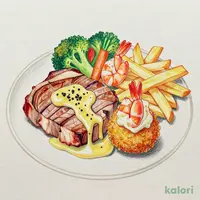 国産ポークロースステーキと手仕込み海老フライ&紅ずわい蟹のクリームコロッケ~ジンジャーバターソース~