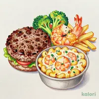 黒×黒ハンバーグ&手仕込み海老フライと海老とチキンのマカロニグラタン～ブラウンバターソース～