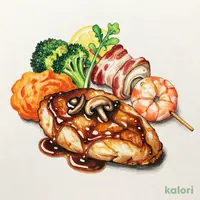 はまゆうどり胸肉のソテー  シャスールソース&牡蠣と海老のブロシェット
