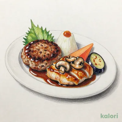 黒×黒ハンバーグとチキンのコンビネーショングリル 和風照り焼きソース