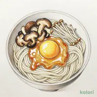 たっぷりきのこの釜玉あんかけきしめん・うどん