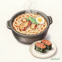 なべ焼うどんお好みランチ（寿司３貫）