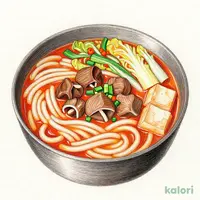 牛もつうどん鍋（ピリ辛味噌味）