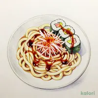 Tamari Soy Sauce Udon with Grated Daikon and 3-Piece Sushi