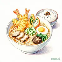 Gomoku Kishimen Lunch Set with Mini Tempura Rice Bowl