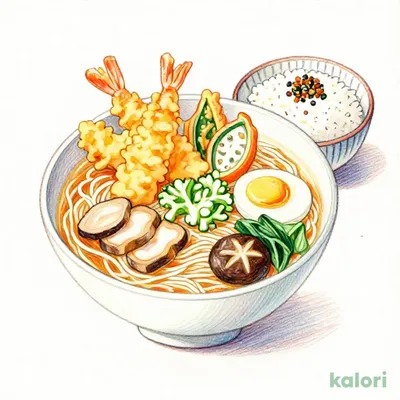 Gomoku Kishimen Lunch Set with Mini Tempura Rice Bowl