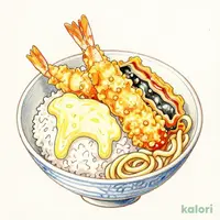 Large Shrimp and Conger Eel Tempura Rice Bowl with Noodles