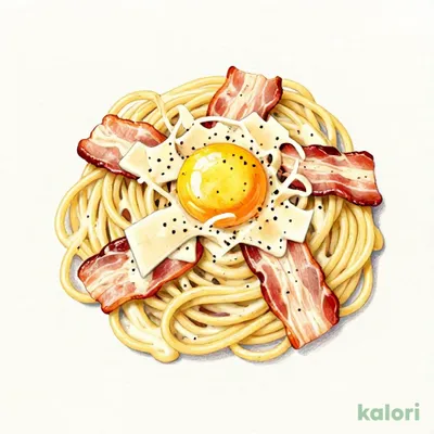 カルボナーラ　リングイネパスタ　デュガスチーズ添え