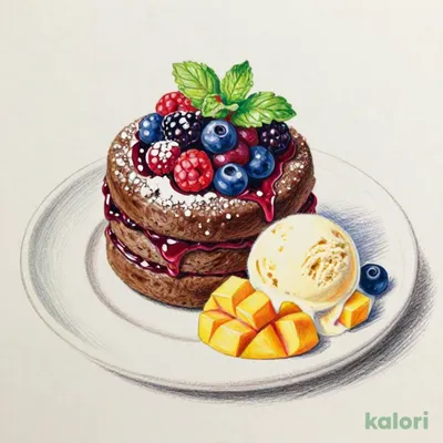 Gateau Chocolat with Vanilla Ice Cream and Berries