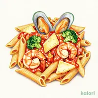 シーフードとイセエビソースのペンネリガーテグラタン　デュガスチーズ添え