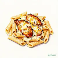 チキンのロティとペンネリガーテのクリームグラタン　トリュフの香り