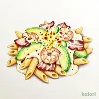 ベーコンと海老とアボカドのクリームペンネグラタン