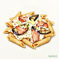 灯台のサーモンと焼き茄子　ペンネクリームグラタン