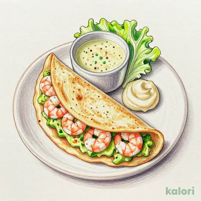 海老とワカモレのクレープ包みとごぼうのスープ