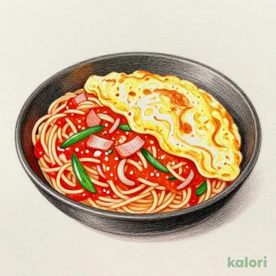 昔ながらの鉄板ナポリタン　オムレツ添え