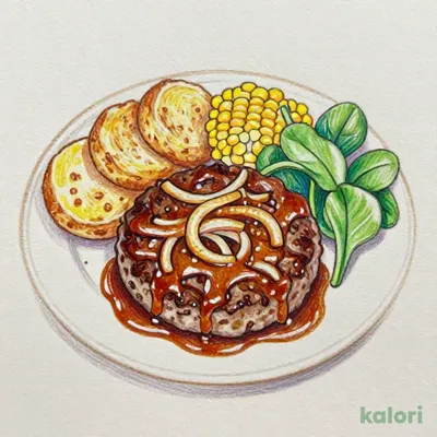Hamburg Steak with Onion Sauce & Rice