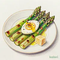 半熟卵とアスパラガスのグリル