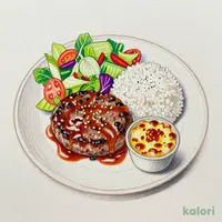 ハンバーグサラダごはん（ピリ辛ガーリックソース）