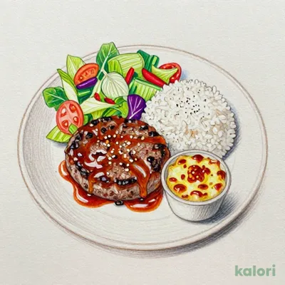ハンバーグサラダごはん（ピリ辛ガーリックソース）