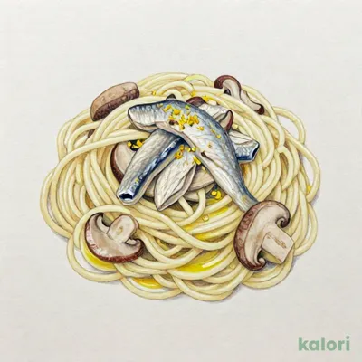 秋刀魚とキノコのペペロンチーノ〜ゆずのアクセント〜