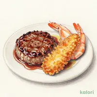 ハンバーグと大海老フライ