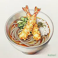 大海老天ぷらそばとちりめん山椒ごはん