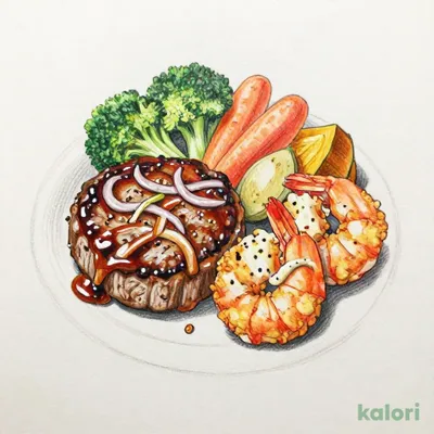 ハンバーグとエビフライ