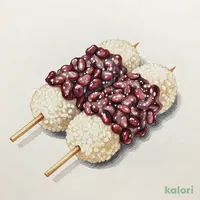 Chewy Yomogi Dango (Mugwort Rice Dumplings) with Chunky Bean Paste, 3 pcs