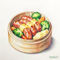 ロングシャウエッセンと彩り野菜の蒸篭蒸し ～チーズフォンデュ風～