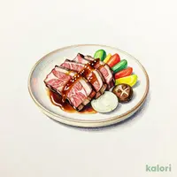 Wagyu Beef and Lamb with Vegetables on Ceramic Plate