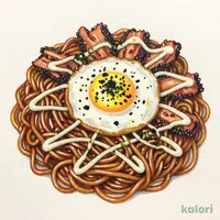 目玉焼き入りソース焼そばイカ天のせ