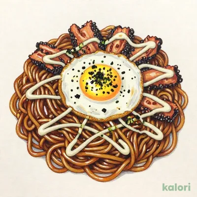 目玉焼き入りソース焼そばイカ天のせ