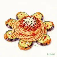 ナスと挽肉のピリ辛トマトソースパスタ