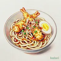 ちくわ磯辺天半熟玉子天の冷しぶっかけうどん