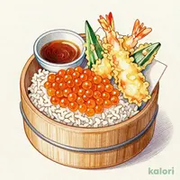 Salmon Roe Rice Bowl with Tempura Set