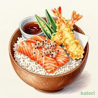 サーモンまぐろたたきおひつ天ぷらセット