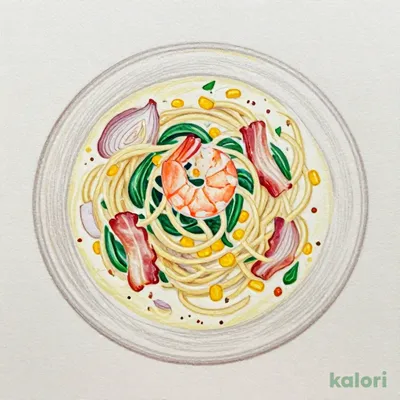 Shrimp, Bacon, and Spinach Cream Soup Spaghetti