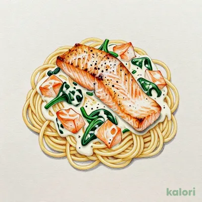 Salmon and Spinach Cream Sauce Spaghetti