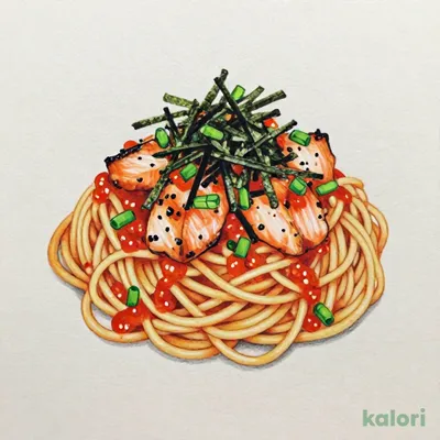明太子とサーモンとねぎのすぱ