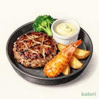 【土曜の日替わり 3品盛り】 ハンバーグ(130g)&ハーフチキン&エビフライ